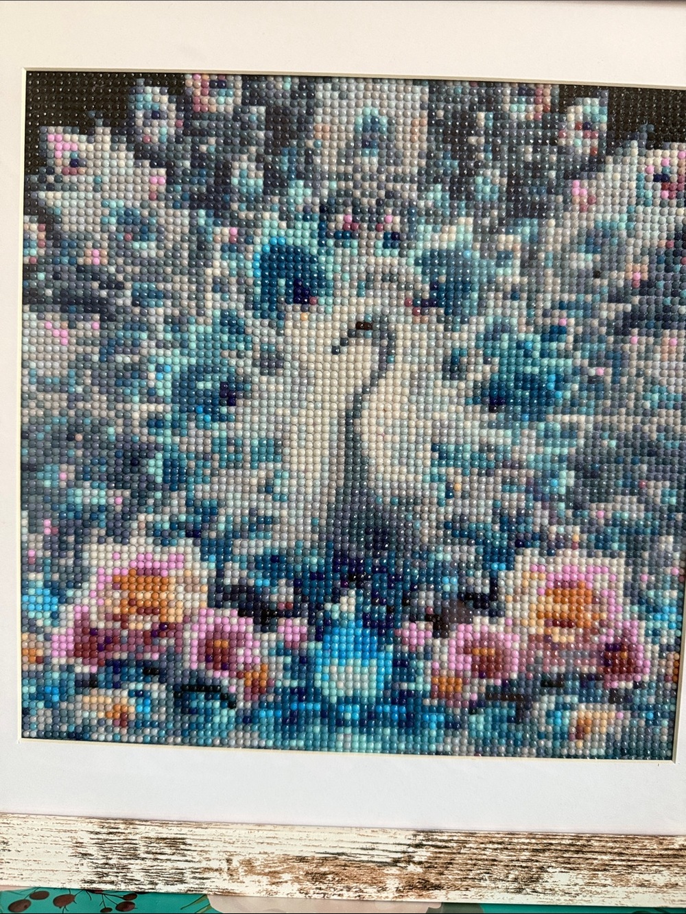 Blue and Pink Peacock Mixed Media Wall Art